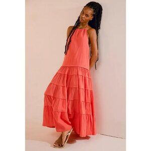 Free People Somewhere Sunny Drop-Waist Maxi Dress Radiant Watermelon